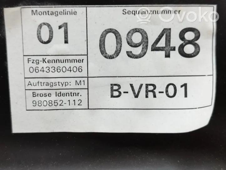 Volkswagen PASSAT B6 Etuikkunan nostomekanismi ilman moottoria 980852112