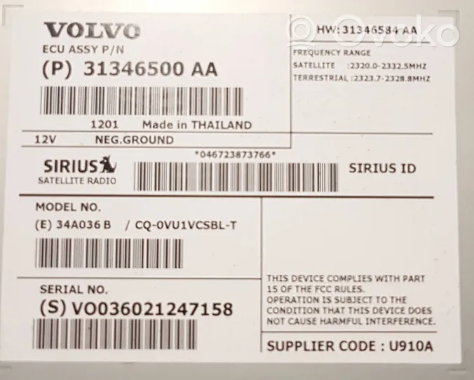 Volvo XC90 Antenas vadības bloks 31346500