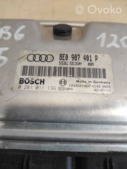 Audi A4 S4 B6 8E 8H Moottorin ohjainlaite/moduuli 8E0907401P