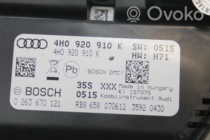 Audi A8 S8 D4 4H Tachimetro (quadro strumenti) 4H0920910K