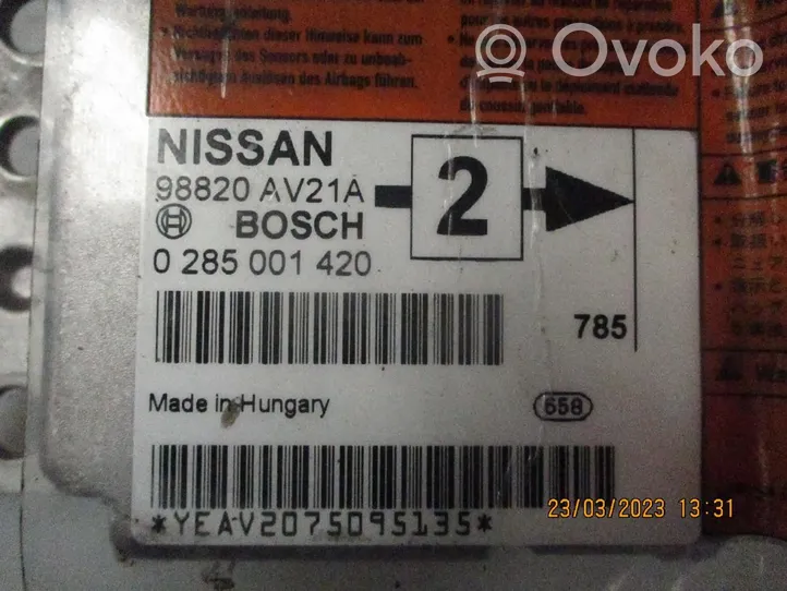 Nissan Primera Turvatyynyn ohjainlaite/moduuli 98820AV21A