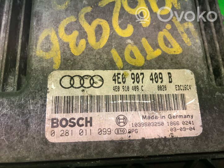 Audi A8 S8 D3 4E Moottorin ohjainlaite/moduuli (käytetyt) 4E0907409B