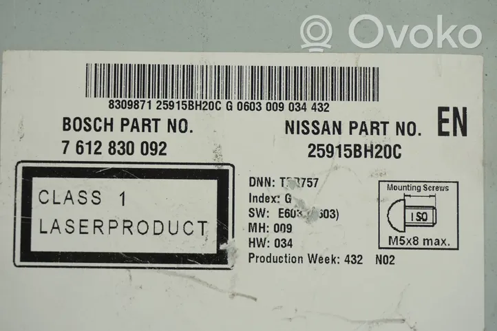 Nissan Qashqai Radio/CD/DVD/GPS-pääyksikkö 25915BH20C