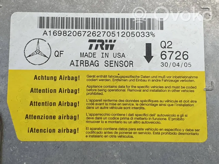 Mercedes-Benz B W245 Unidad de control/módulo del Airbag A16982067262