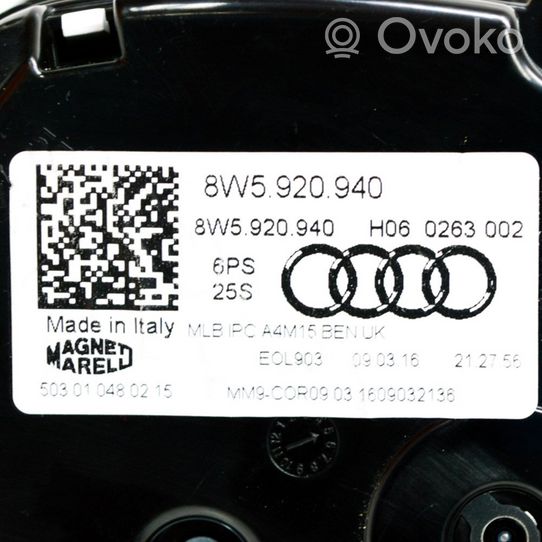 Audi A4 S4 B9 Compteur de vitesse tableau de bord 8W5920940