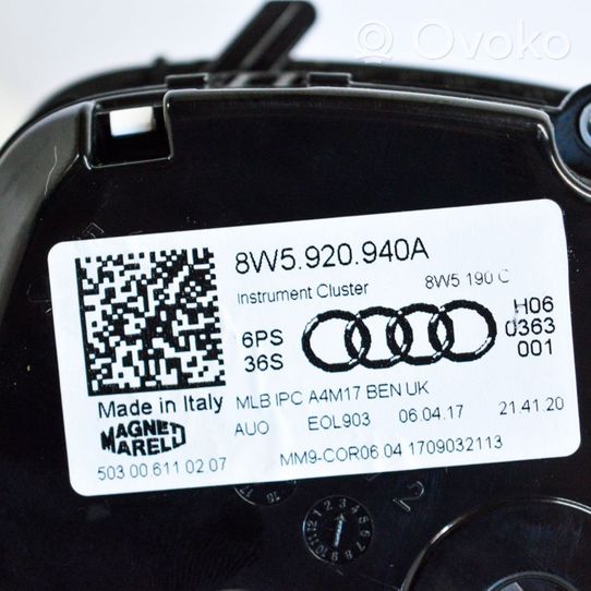 Audi A4 S4 B9 Compteur de vitesse tableau de bord 8W5920940A