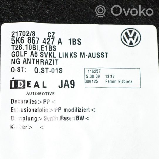 Volkswagen Golf VI Нижний отделочный щит бока багажника 5K6867427A