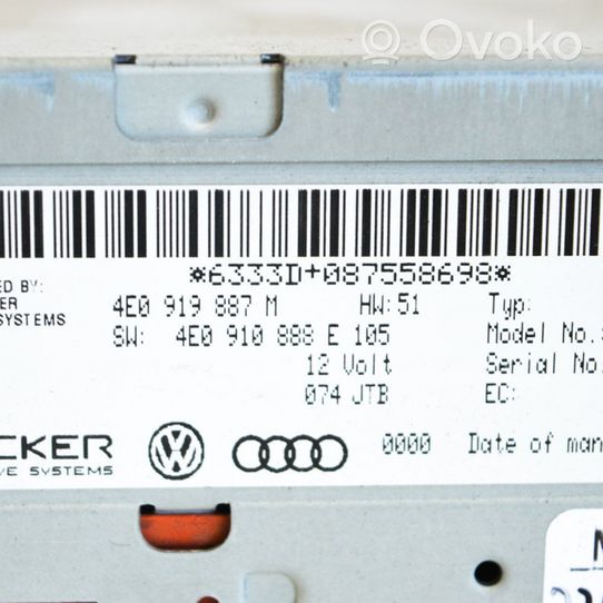 Audi A4 S4 B8 8K GPS-navigaation ohjainlaite/moduuli 4E0919887M