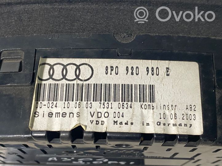 Audi A3 S3 A3 Sportback 8P Tachimetro (quadro strumenti) 8P0920980E