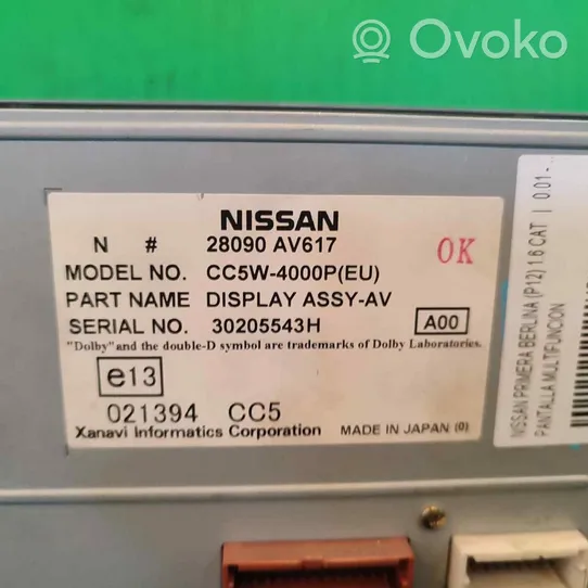 Nissan Primera Monitor / wyświetlacz / ekran 30205543H