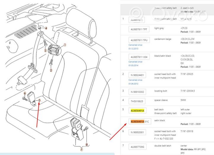 Audi Q7 4L Klamra tylnego pasa bezpieczeństwa 4L0858491A