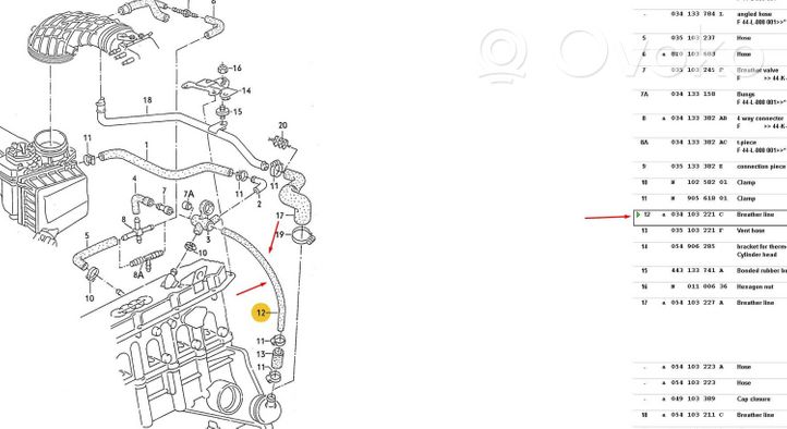 Audi Coupe Huohotin/huohotinputki/letku 034103221C