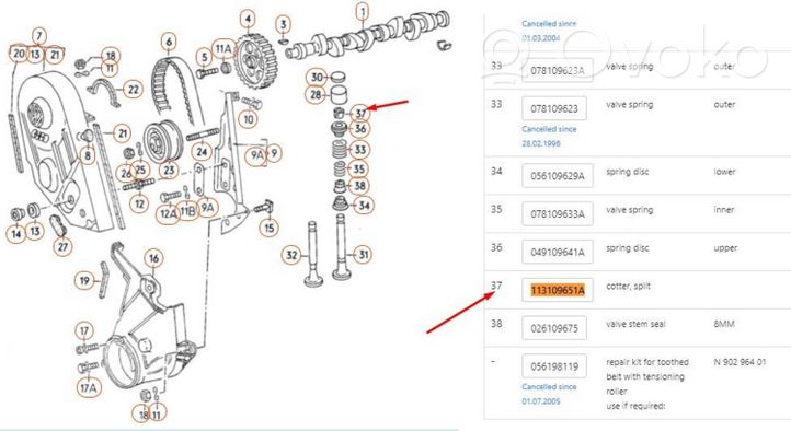 Volkswagen Golf IV Wkładka/uchwyt ustalający zaworu głowicy 113109651A