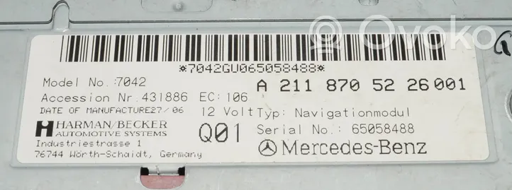Mercedes-Benz E W211 Unità di navigazione lettore CD/DVD a2118705226