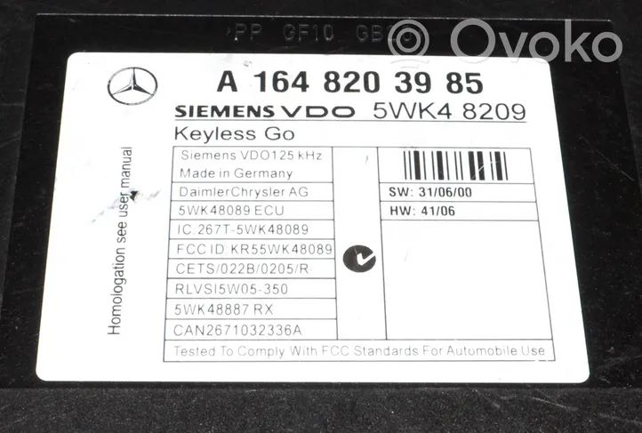 Mercedes-Benz ML W164 Module de contrôle sans clé Go a1648203985