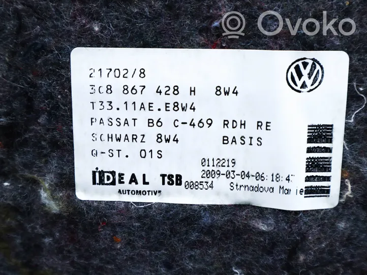 Volkswagen PASSAT CC Trunk/boot side trim panel 3C8867428H