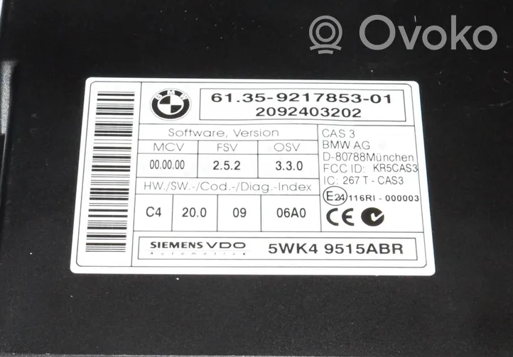 BMW 3 E90 E91 Kit calculateur ECU et verrouillage 8506444