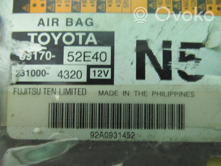 Toyota Urban Cruiser (XP110) Turvatyynyn ohjainlaite/moduuli 8917052E40