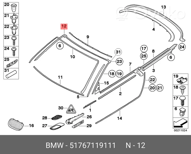 BMW 3 E92 E93 Garniture de pare-brise 51767119111