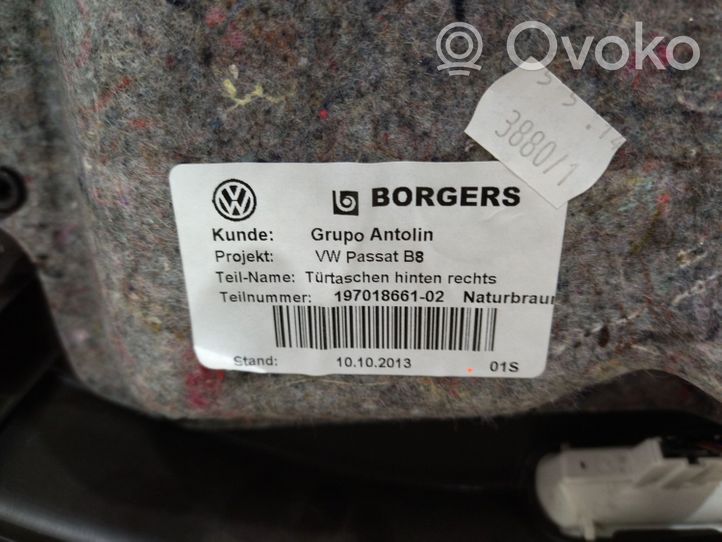 Volkswagen PASSAT B8 Garniture panneau de porte arrière 3G9867212