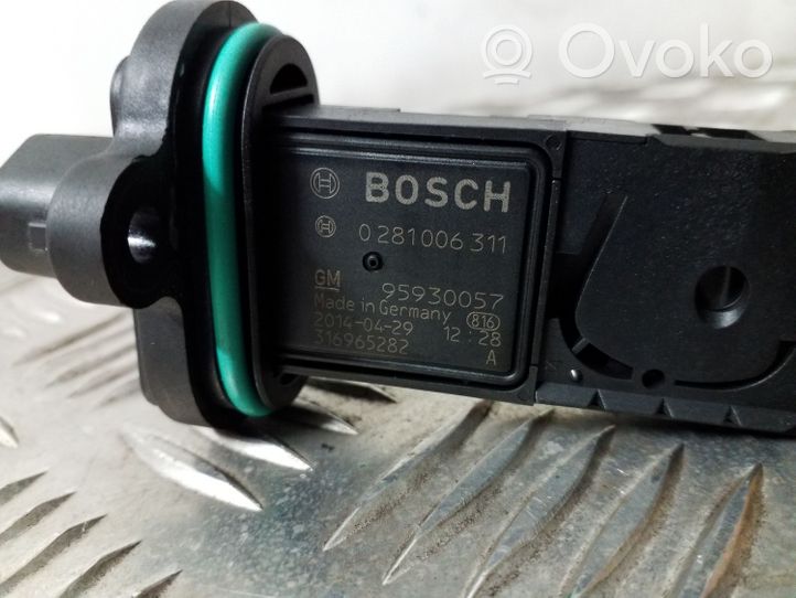 Opel Mokka Mass air flow meter 0281006311