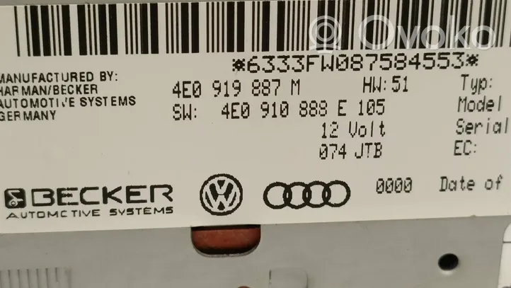 Audi A4 S4 B8 8K Navigaatioyksikkö CD/DVD-soitin 4E0919887M