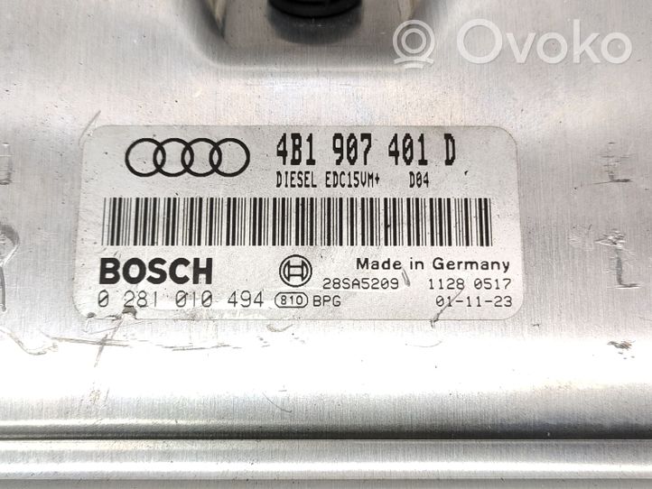 Audi A6 S6 C5 4B Komputer / Sterownik ECU i komplet kluczy 4B1907401D