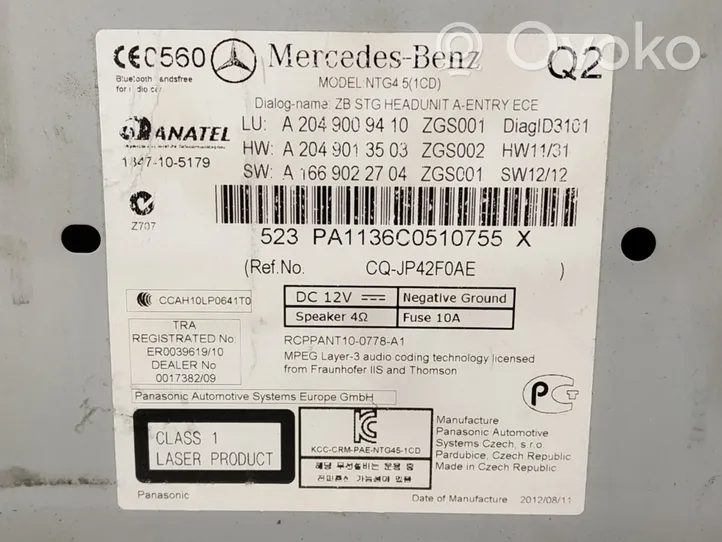 Mercedes-Benz C W204 Panel / Radioodtwarzacz CD/DVD/GPS 