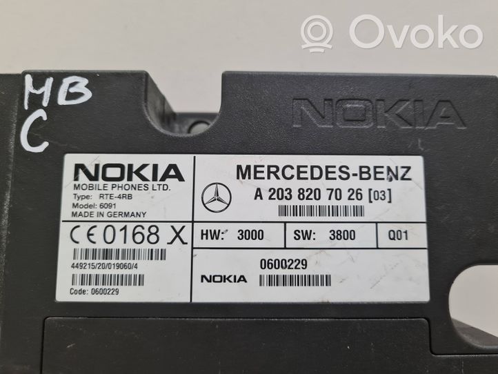 Mercedes-Benz C W203 Centralina/modulo telefono A2038207026