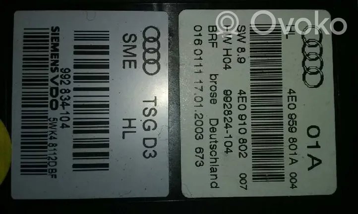 Audi A8 S8 D2 4D Mécanisme lève-vitre de porte arrière avec moteur 4E0959801A