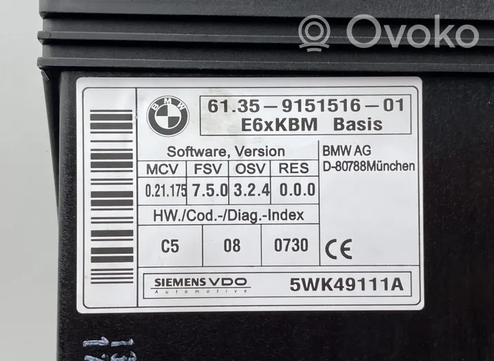 BMW 6 E63 E64 Unidad de control/módulo de carrocería central 9151516