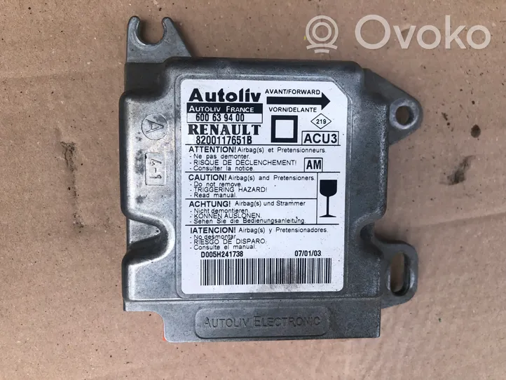 Renault Megane I Module de contrôle airbag 8200117651B