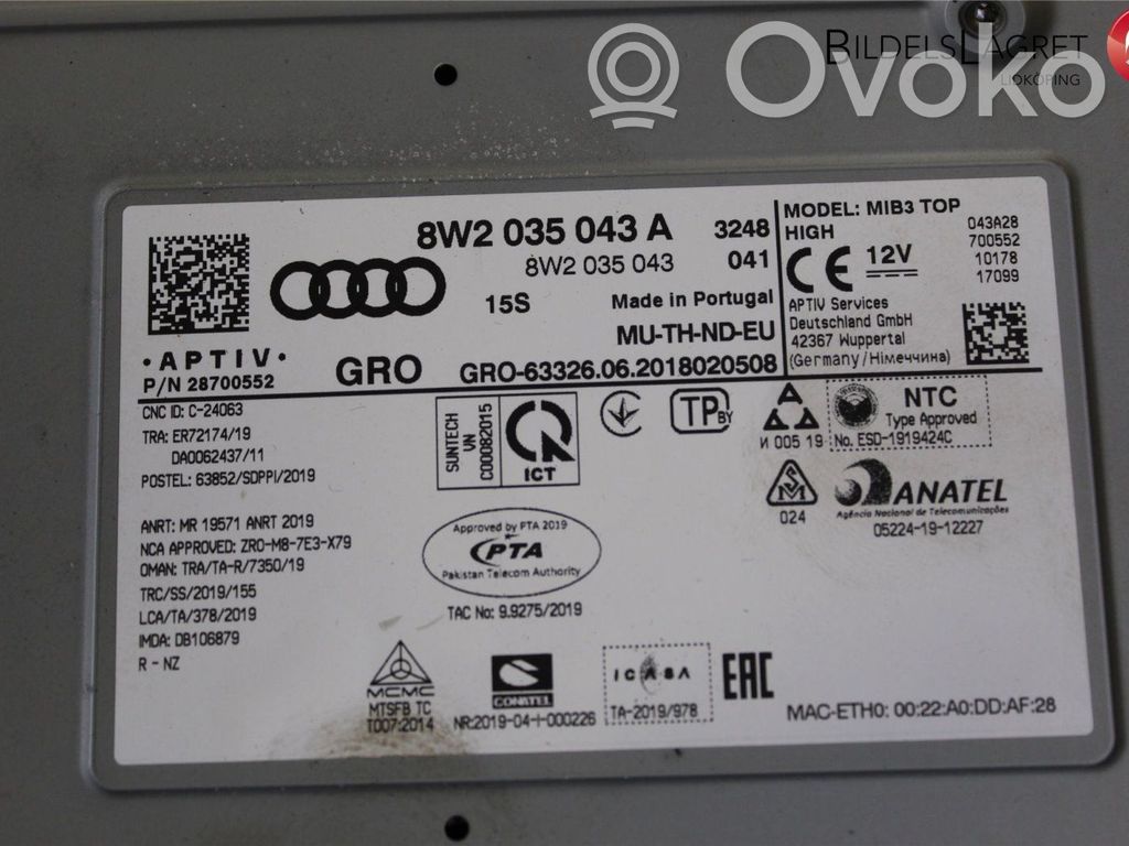 Unidad central de control multimedia   8W2035043A,MIB3TOP,8W2035043A