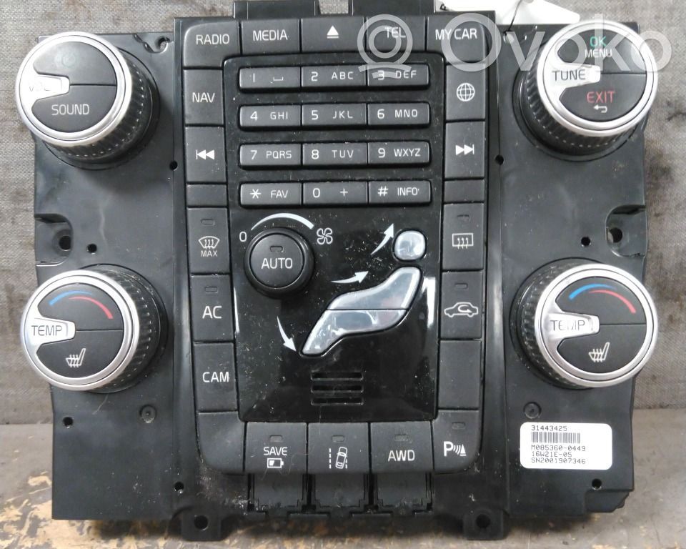 Volvo V60 Console centrale, commande chauffage/clim 