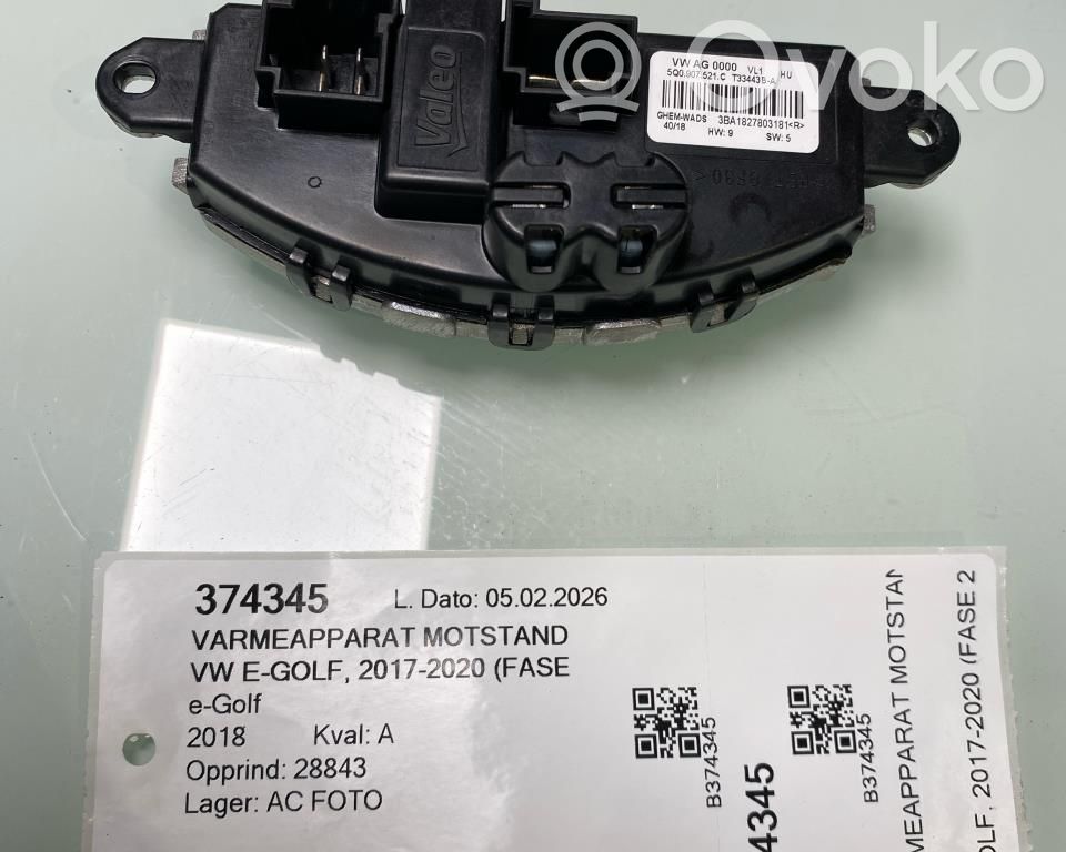 Volkswagen e-Golf Motorino ventola riscaldamento/resistenza ventola