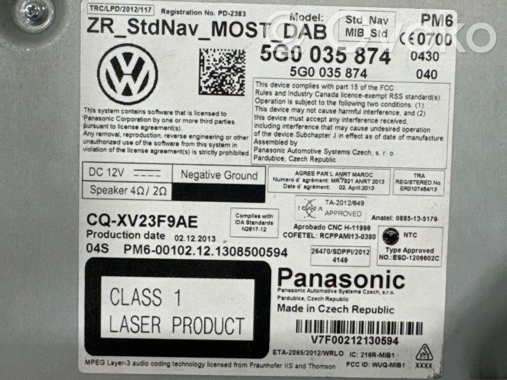 Volkswagen Golf VII Radio/CD/DVD/GPS-pääyksikkö
