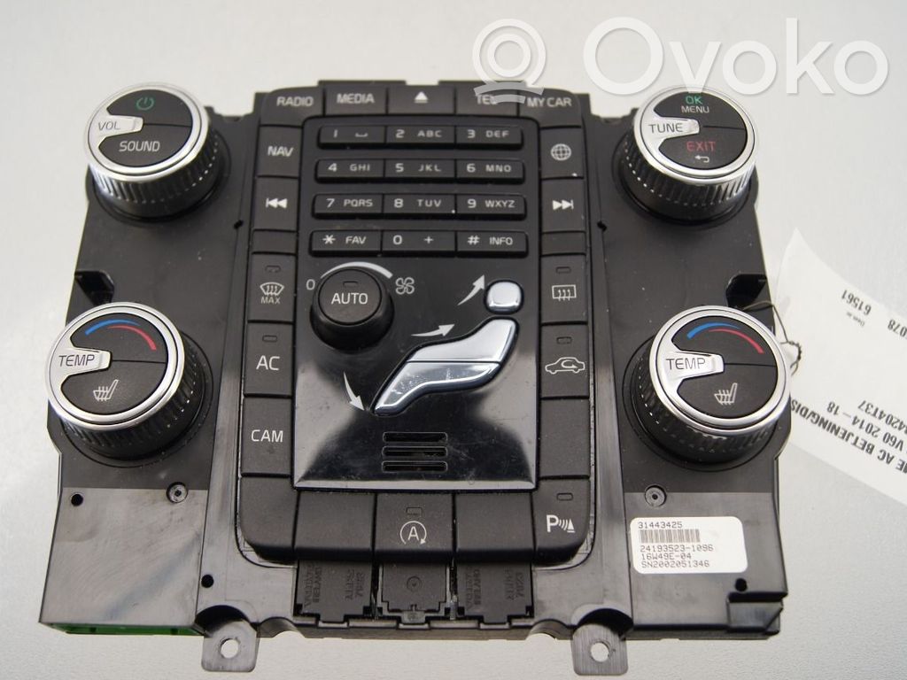 Volvo V60 Console centrale, commande chauffage/clim 