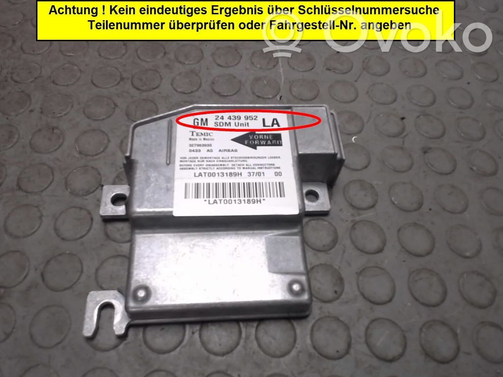 Opel Corsa C Unidad de control/módulo del Airbag