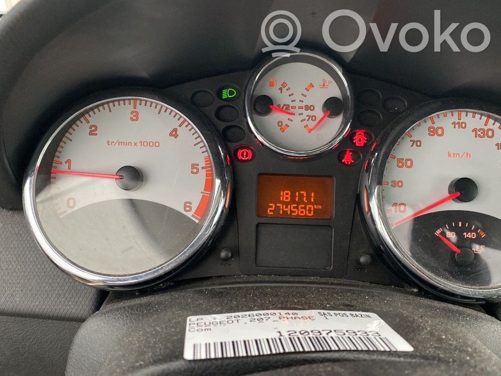 Peugeot 207 Tachimetro (quadro strumenti) 