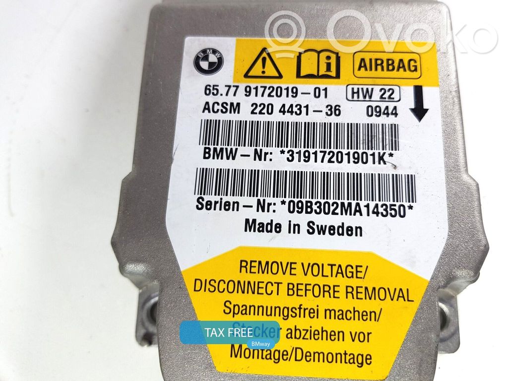 Centralina/modulo airbag   9172019,9172019,65779172019,6978374,9114215,9118931,9145401,9160558,9172019