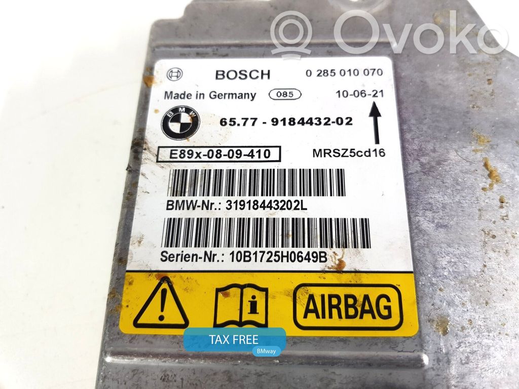 Module de contrôle airbag   9184432,9184432,65779184432,0391034,0392849,0393660,0394017,0395753,0395852,0396717,0398810,0410801,0412995,0414644,9119058,9122500,9125224,9134280,9166057,9184432