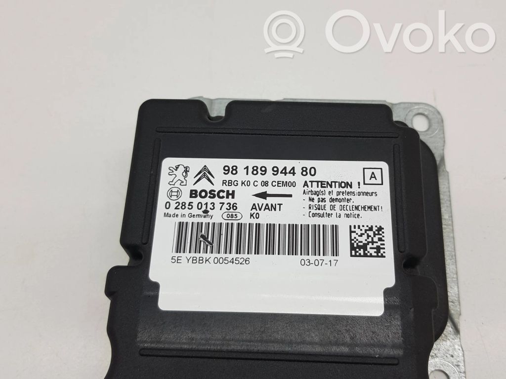 Airbag control unit/module   9818994480,YBBK0054526,0285013736