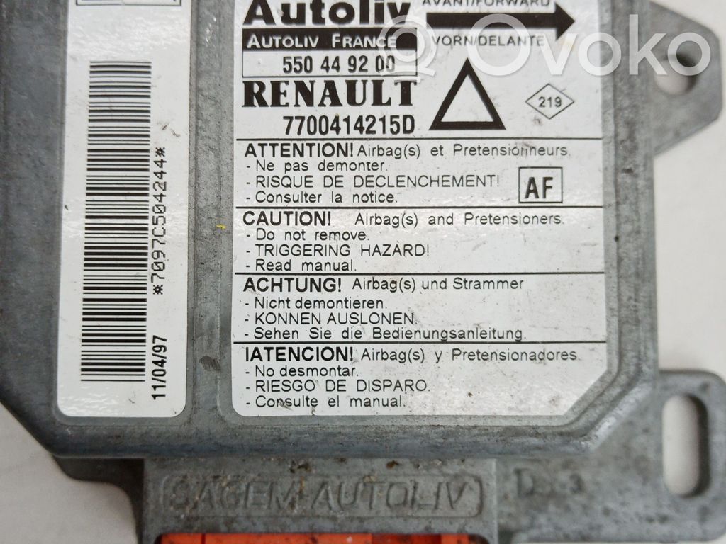Centralina/modulo airbag   550449200,7700414215D