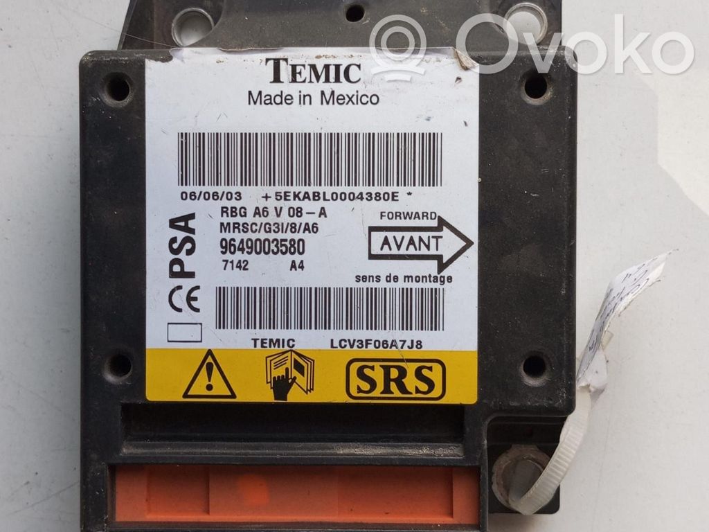 Unidad de control/módulo del Airbag   9649003580,218