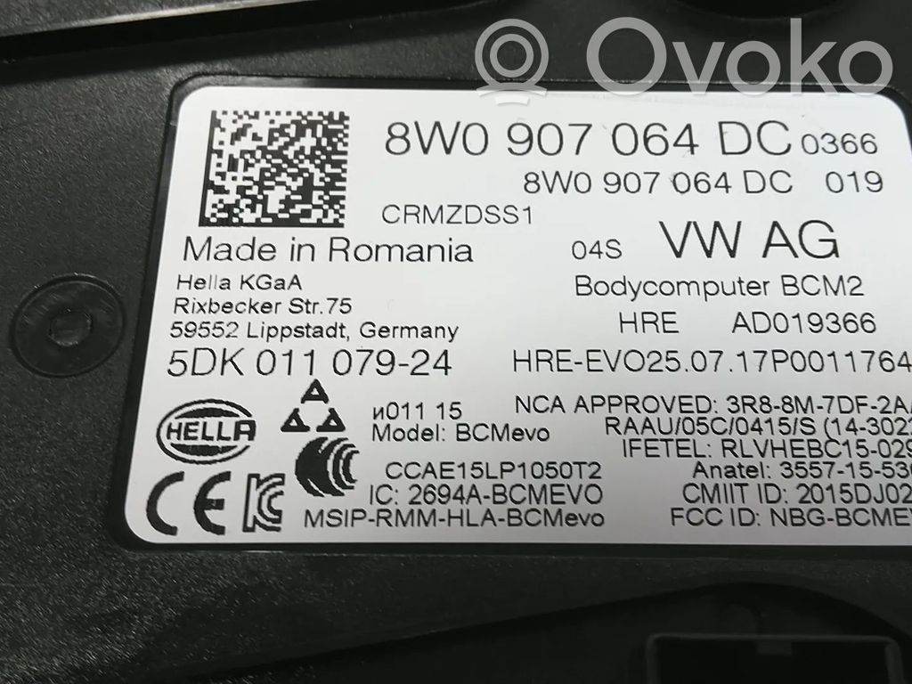 BSM Control unit   8W0907064DC,8W0907064AA,8W0907064AB,8W0907064AC,8W0907064AD,8W0907064AH,8W0907064BC,8W0907064BH,8W0907064CB,8W0907064CC,8W0907064CH,8W0907064CP,8W0907064DB,8W0907064DD,8W0907064DH,8W0907064DP,8W0907064EB,8W0907064EC,8W0907064EH,8W0907064FH,8W0907064GB,8W0907064GC,8W0907064GH,8W0907064GP,8W1907064AA,8W1907064AB,8W1907064AH,8W1907064AN,8W1907064AP,8W1907064BH,8W1907064CA,8W1907064CH,8W1907064DH,8W1907064DN,CWGD