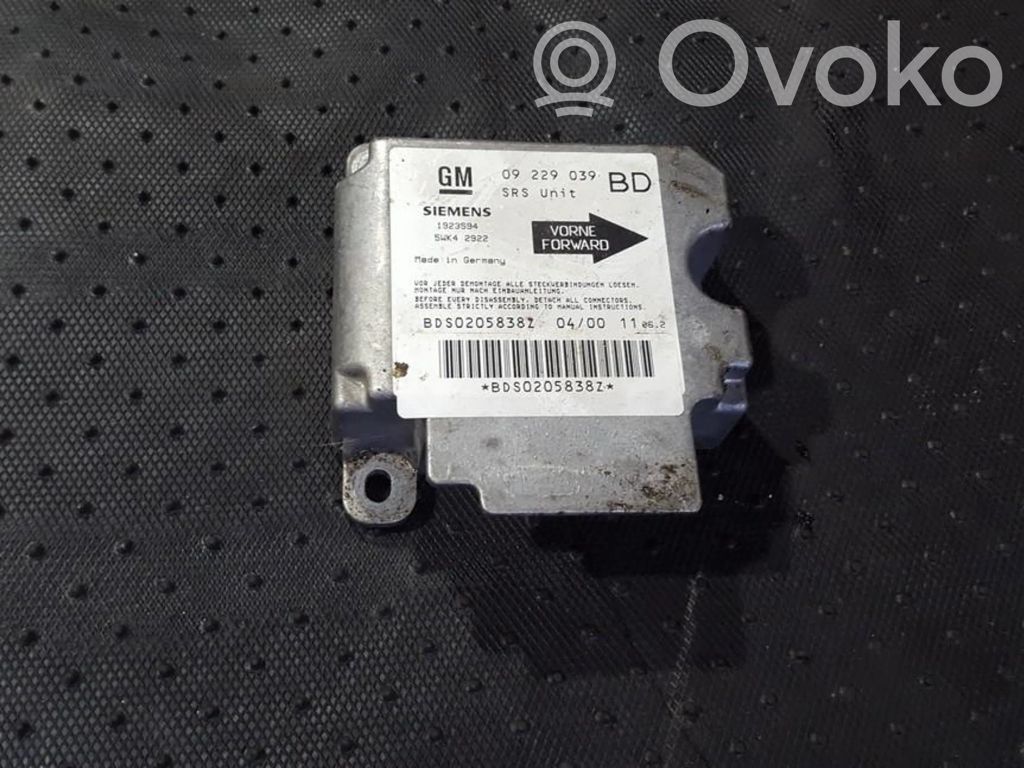 Sterownik / Moduł Airbag   09229039,BDS0205838Z,09229039,BDS0205838Z