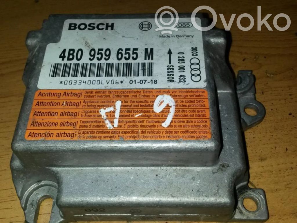Sterownik / Moduł Airbag   4B0959655M,0285001432,0285001432,4B0959655M