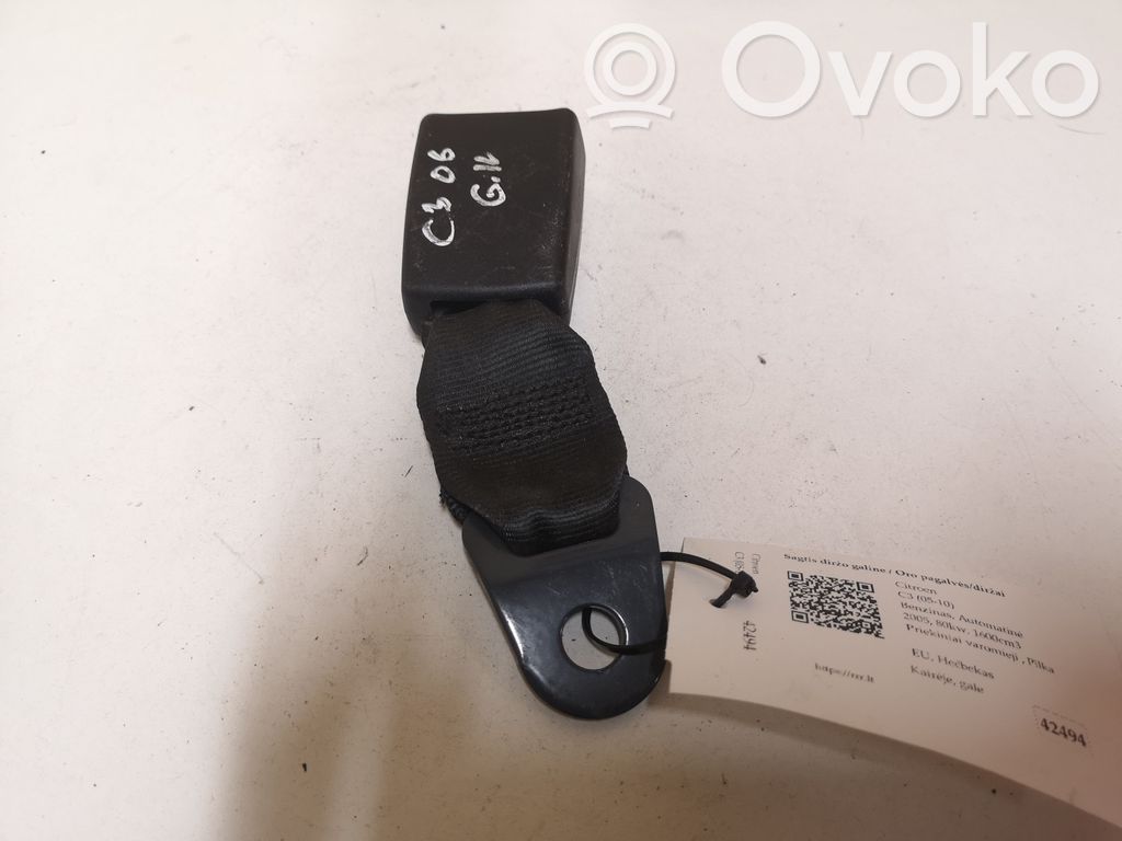 Citroen C3 Hebilla del cinturón de seguridad trasero 