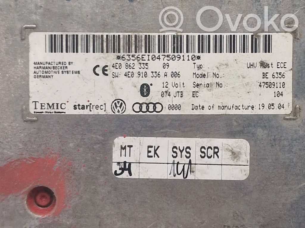 Audi A6 S6 C6 4F Unidad de control/módulo de bluetooth 