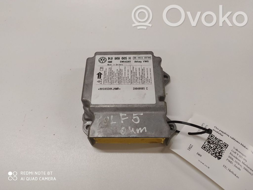 Volkswagen Golf V Unitate/modul de comandă airbaguri 